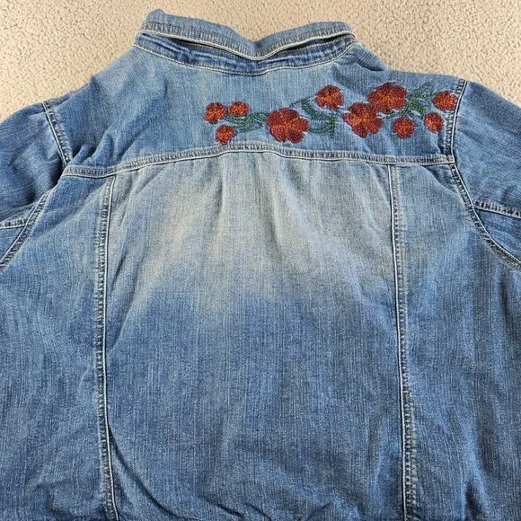 sold Catherines Denim Jacket Womens 2X Blue Cropped Embroidered Floral Trucker - Picture 12 of 13